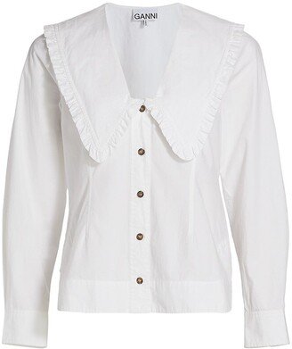 Wide Ruffle-Trimmed Collar Cotton Poplin Shirt