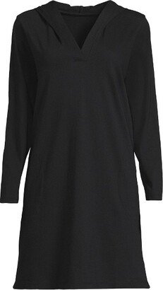 Women's Cotton Jersey Long Sleeve Hooded Swim Cover-up Dress - X Large - Black