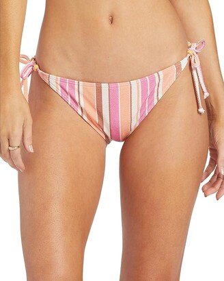 Palm Tree Dreams Moderate Bottoms Bikini Bottoms (Shocking Pink Retro Stripe) Women's Swimwear