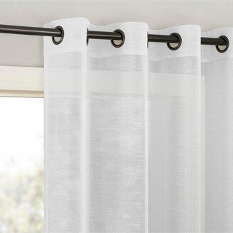 Slub Textured Linen Blend Black Grommet Top Curtain