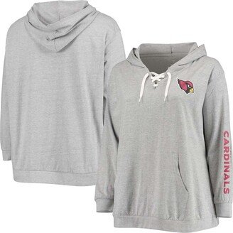 Women's Plus Size Heathered Gray Arizona Cardinals Lace-Up Pullover Hoodie