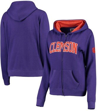 Women's Purple Clemson Tigers Arched Name Full-Zip Hoodie