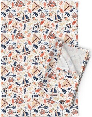 Nautical Sailing Tea Towels | Set Of 2 - Adventure By Kristeninstitches Coral Reef Linen Cotton Spoonflower