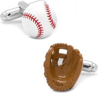 3D Baseball and Glove Enamel Cufflinks