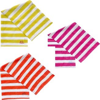 Kate Austin Designs Picnic Kitchen Towel Set - Organic Khadi Cotton Set Of Three Kitchen Towels In Pink And White, Yellow And White, Orange And White Cabana Stripe Block