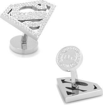 Stainless Steel White Pave Crystal Superman Cufflinks