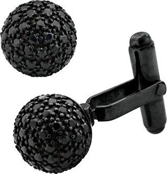 Sutton Ruthenium Plated Sterling Silver Black Cubic Zirconia Orb Cufflinks