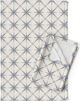 Neutral Spanish Tile Tea Towels | Set Of 2 - Star Tiles By Littlearrowdecor Geometric Cream Beige Linen Cotton Spoonflower