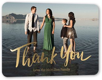 Wedding Thank You Cards: Shining Thanks Thank You Card, Gold Foil, Yellow, 5X7, Matte, Personalized Foil Cardstock, Rounded