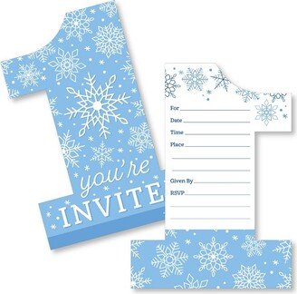 Big Dot of Happiness Blue Snowflakes 1st Birthday - Shaped Fill-In Invitations - Boy Winter ONEderland Party Invitation Cards with Envelopes Set of 12