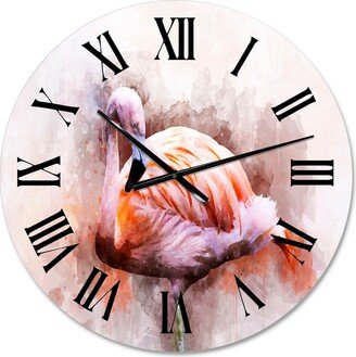 Designart 'Portrait of Pink Flamingo III' Farmhouse wall clock