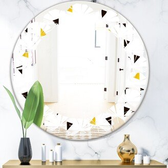 Designart 'Trendy Black and Gold Triangular Pattern' Printed Modern Round or Oval Wall Mirror - Leaves