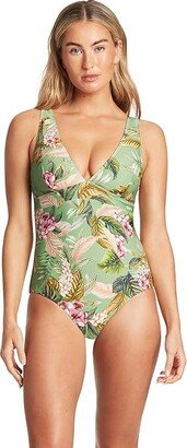 Lost Paradise Panel Line One-Piece (Green) Women's Swimsuits One Piece