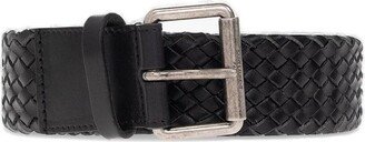 Interwoven-Design Logo Engraved Buckle Belt