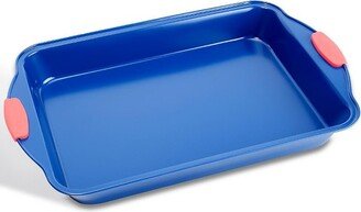 11” Non Stick Loaf Baking Pan, Deluxe Gray Carbon Steel Pan with Red Silicone Handles