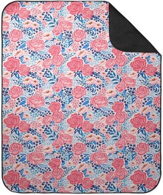 Picnic Blankets: Chintz Roses - Coral And Blue Picnic Blanket, Pink