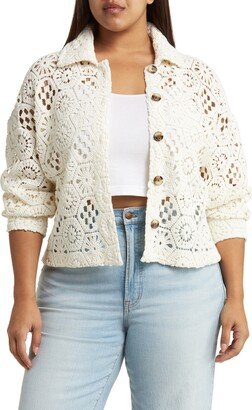 Cotton Blend Crochet Shacket