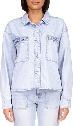 Women's Cropped Cargo Button-Down Denim Jacket