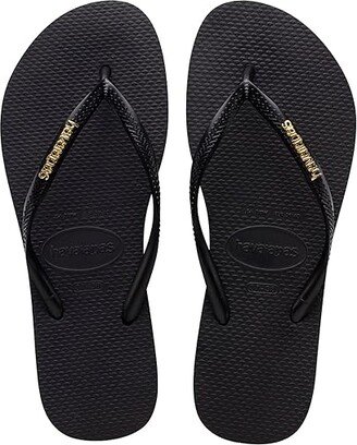 Slim Logo Metallic Flip Flops (Black/Golden) Women's Sandals