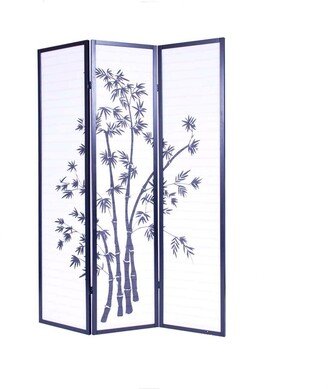 3-Panel Asian Shoji Screen Room Divider with Bamboo Print - 2