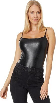 Faux Leather Spaghetti Strap Bodysuit BDS309 (Black) Women's Jumpsuit & Rompers One Piece