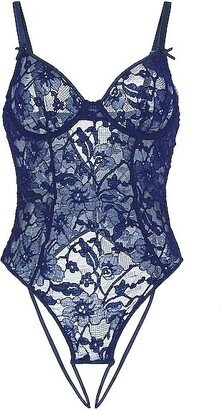 Magnolia Lace Ouvert Bodysuit in Blue