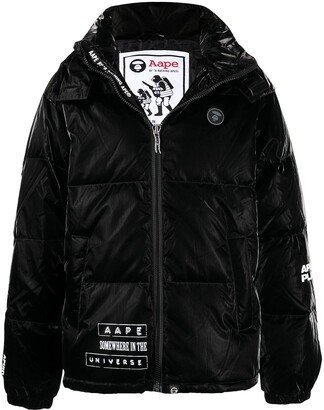 Logo-Patch Glossy Puffer Jacket