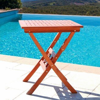 LELATTRADE Reddish Brown Folding Bistro Table Outdoor Patio Eucalyptus Hardwood Square Coffee Table w/ Slatted Top for Outdoor Pool