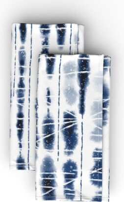 Cloth Napkins: Shibori Stripes - Indigo Cloth Napkin, Longleaf Sateen Grand, Blue