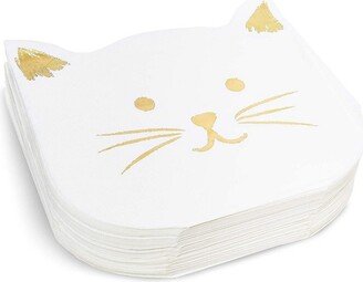 Blue Panda 50-Pack Cat Party Napkins, White Kitten Disposable Paper Napkins for Themed Birthday Supplies, 6.5