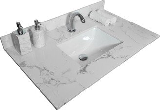 Simplie Fun Monetary 31 inch bathroom stone vanity top engineered white marble color with undermount ceramic sink and single faucet hole with backsplash