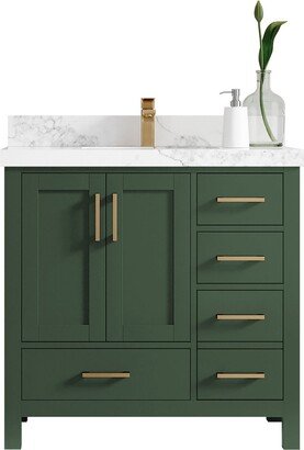 Malibu 36 In. W X 22 D Bathroom Vanity Center Sink in Lafayette Green With Quartz Or Marble Countertop | Modern Vanity Premium Q