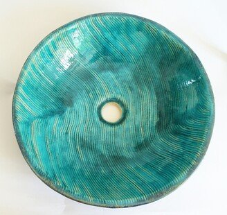 Turquoise Waves & Lapis Lazul Table Top Sink, Washbasin, Bathroom Handmade Ceramic Made To Order