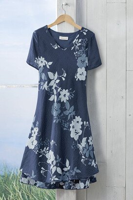 Women's Floral Garland Gauze Dress - Navy Multi - PS - Petite Size