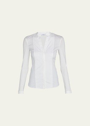 Long-Sleeve Cotton Jersey-Back Blouse