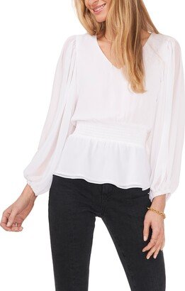 Smock Waist Peplum Chiffon Blouse