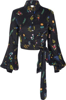 Em & Shi Midnight Botanica Tie-Up Blouse