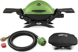 Q 1200 Liquid Propane Grill Green With Adapter Hose And Grill Cover