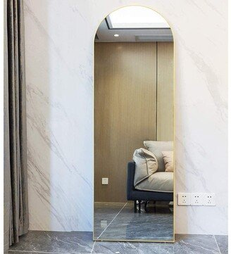 Modern Wall Mirror with Clothes Rod - Golden