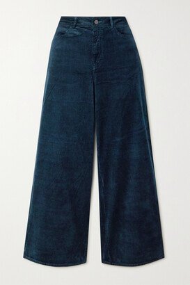 Harper Cropped Cotton-blend Corduroy Wide-leg Pants - Blue