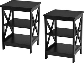 2PCS 3-Tier Nightstand End Table Storage Display Shelf Living Room Furni Black