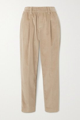 Pleated Cotton-corduroy Tapered Pants - Brown