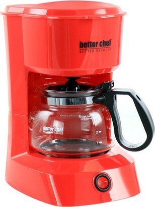 4 Cup Compact Coffee Maker in Red with Removable Filter Basket