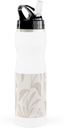 Photo Water Bottles: Wildflowers - Tan And Cream Stainless Steel Water Bottle With Straw, 25Oz, With Straw, Beige