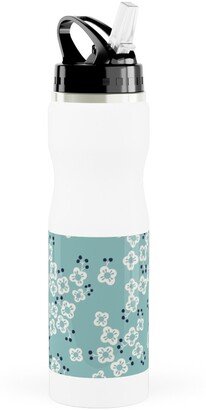 Photo Water Bottles: Japanese Blossom - Blue Stainless Steel Water Bottle With Straw, 25Oz, With Straw, Blue