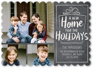 Moving Announcements: New Holiday Home Moving Announcement, Black, Pearl Shimmer Cardstock, Scallop