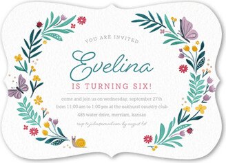Girl Birthday Invitations: Flora Factor Birthday Invitation, White, 5X7, Pearl Shimmer Cardstock, Bracket