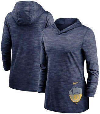 Women's Heathered Navy Milwaukee Brewers Split Logo Legend Hoodie Training Performance Top