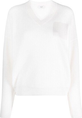 metallic-threading V-neck jumper-AA