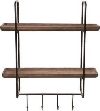 Metal 27.56 in. Brown Double Shelf with Hooks